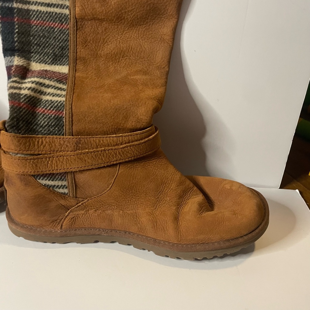 UGG Marielle leather plaid flannel tall boots