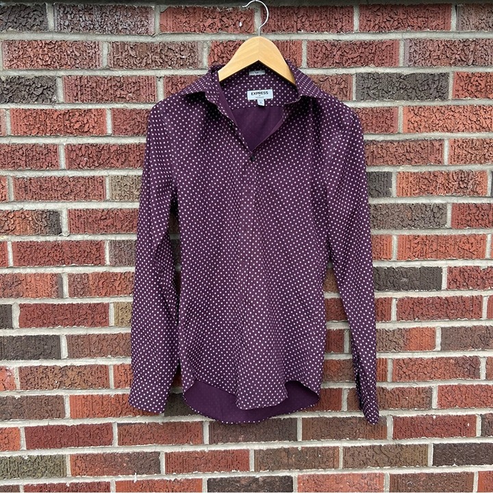 Express Purple and White Dotted Collared Button Down Dress Shirt