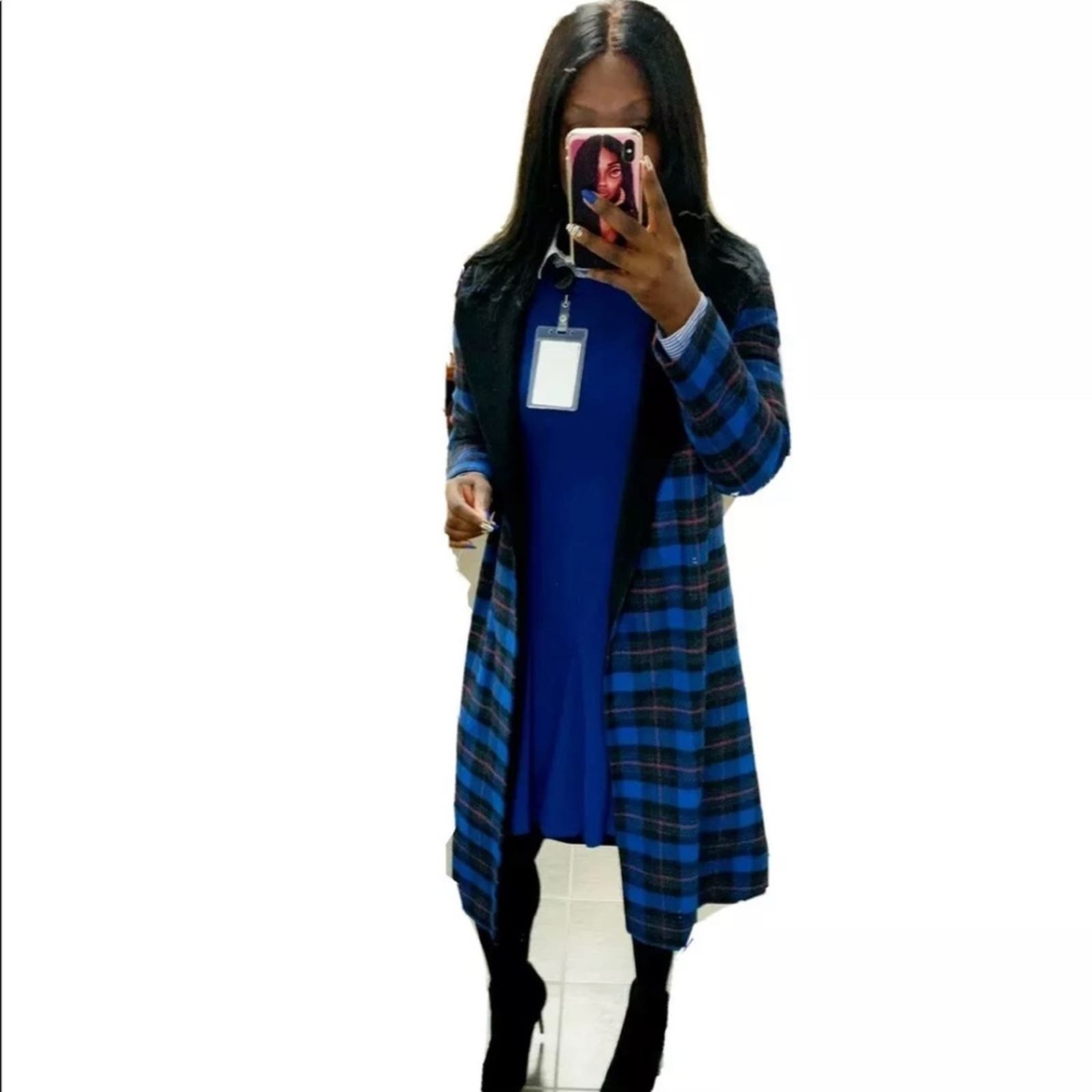 Helene Berman Blue Checkered Coat Jacket