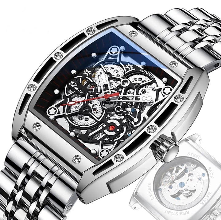 CHENXI Men's Skeleton Automatic Mechanical Tonneau Shaped Watch Waterproof Gift