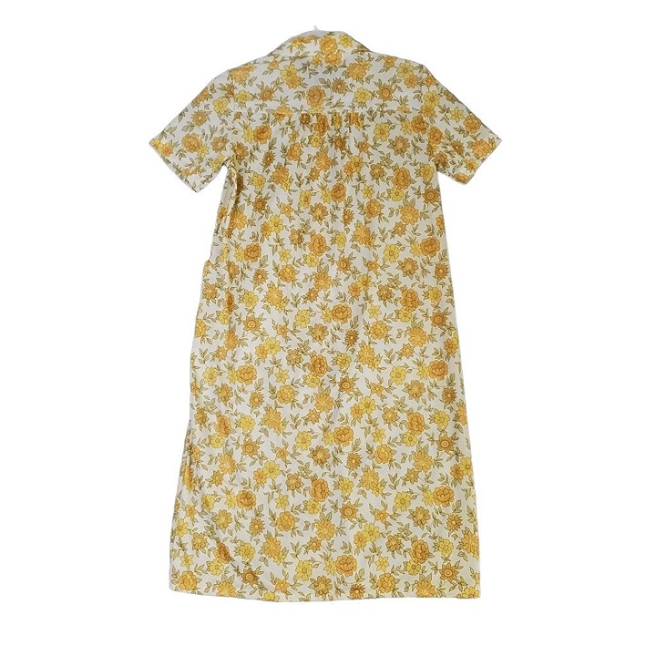 VTG 70's USA Made Yellow Snap Button Short Sleeve Night Gown Sleep Dress Small