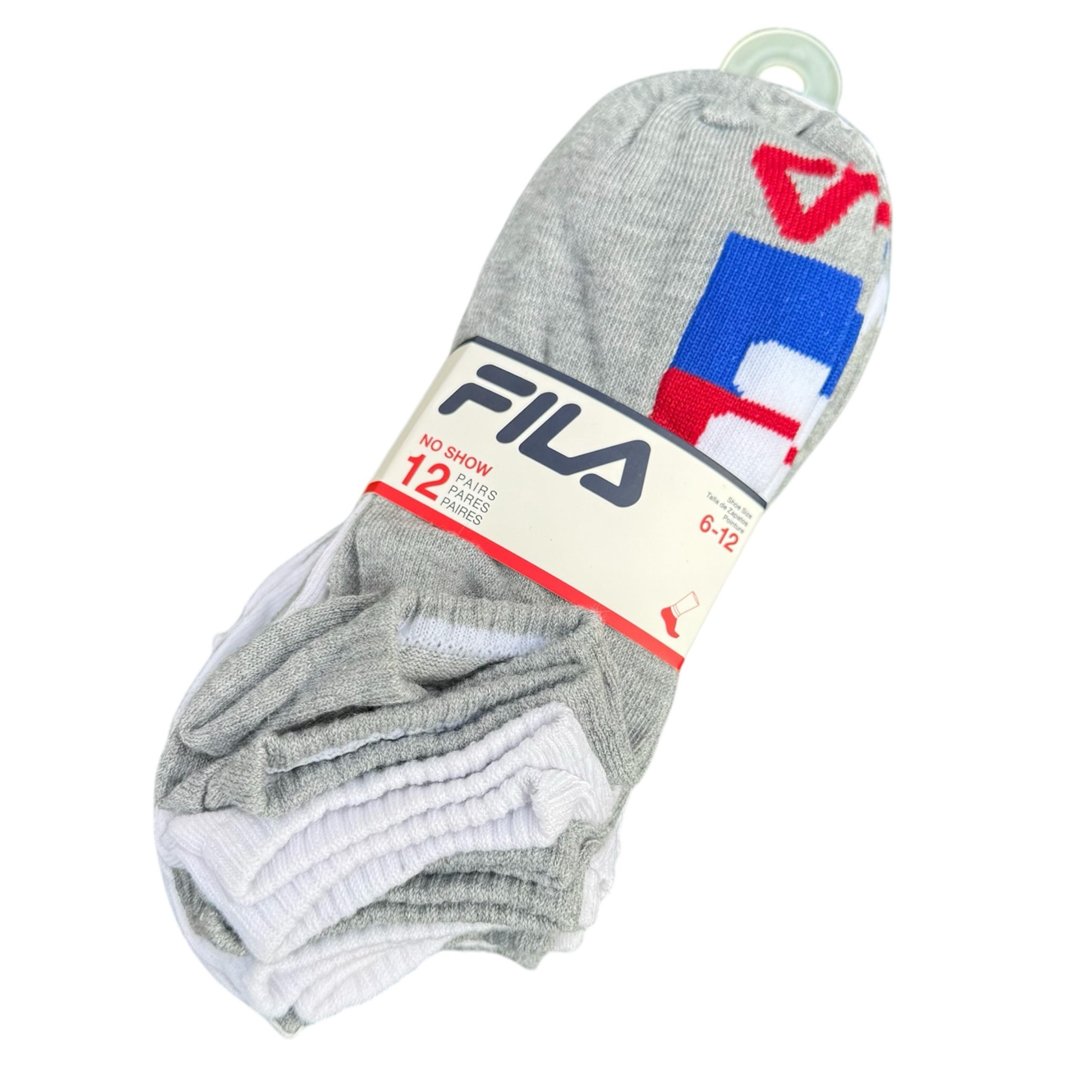 Fila Men’s Athletic Sports No Show Gray & White Pack Of 12 Socks