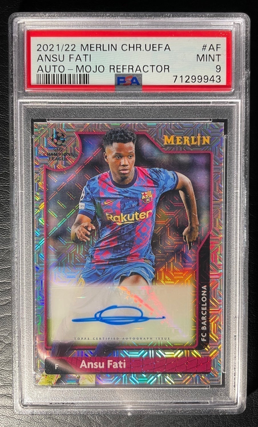 2021-22 Topps chrome Merlin Ansu Fati Autograph /99 mojo refractor PSA 9 MINT