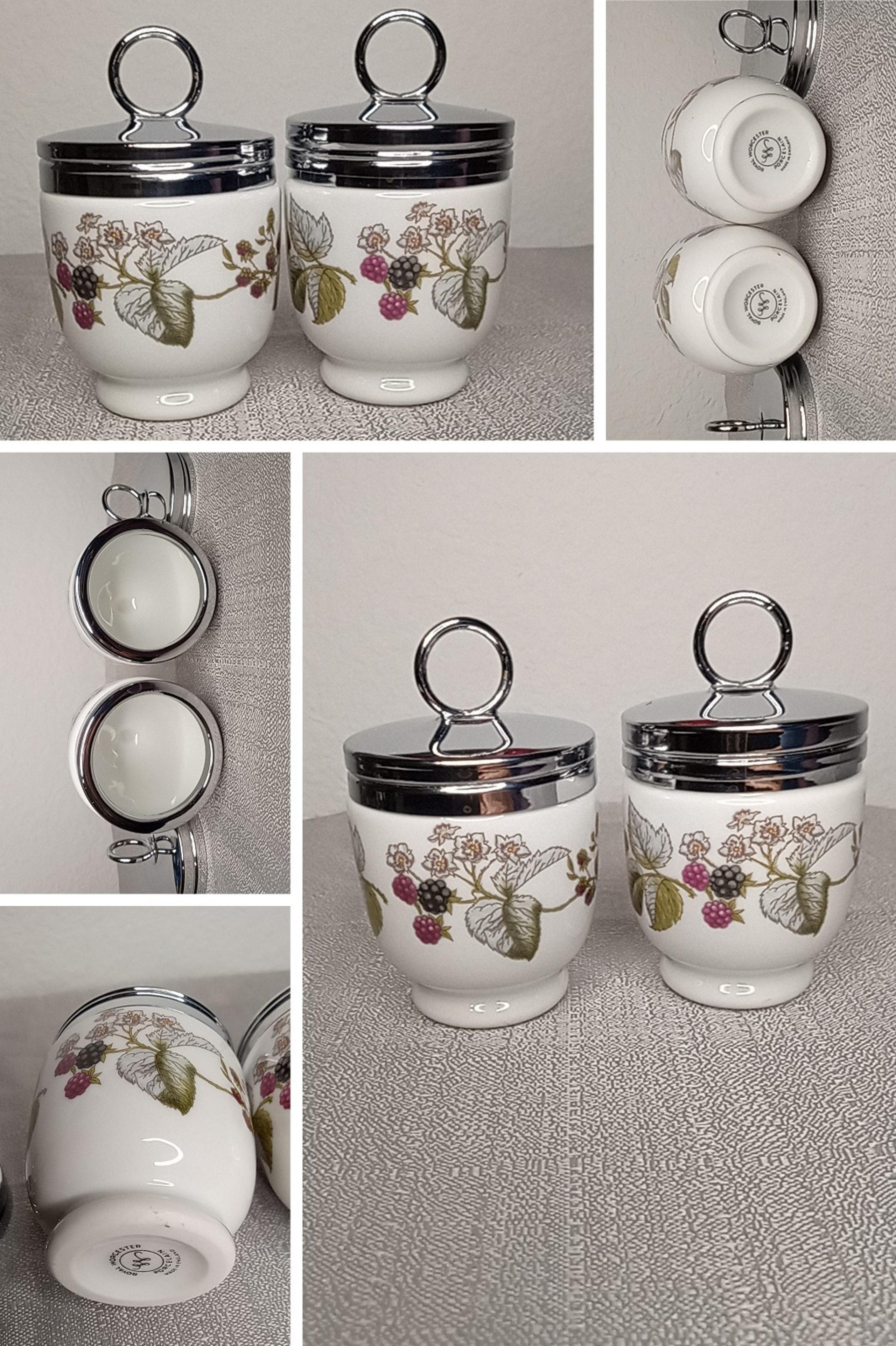 Lavina Pattern Royal Worcester Porcelain Egg Coddler w/Chrome Lid