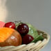 Vintage MCM Ceramic Fruits in Woven Basket, Made in Italy
