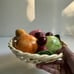 Vintage MCM Ceramic Fruits in Woven Basket, Made in Italy