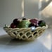 Vintage MCM Ceramic Fruits in Woven Basket, Made in Italy