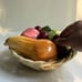 Vintage MCM Ceramic Fruits in Woven Basket, Made in Italy