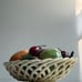 Vintage MCM Ceramic Fruits in Woven Basket, Made in Italy