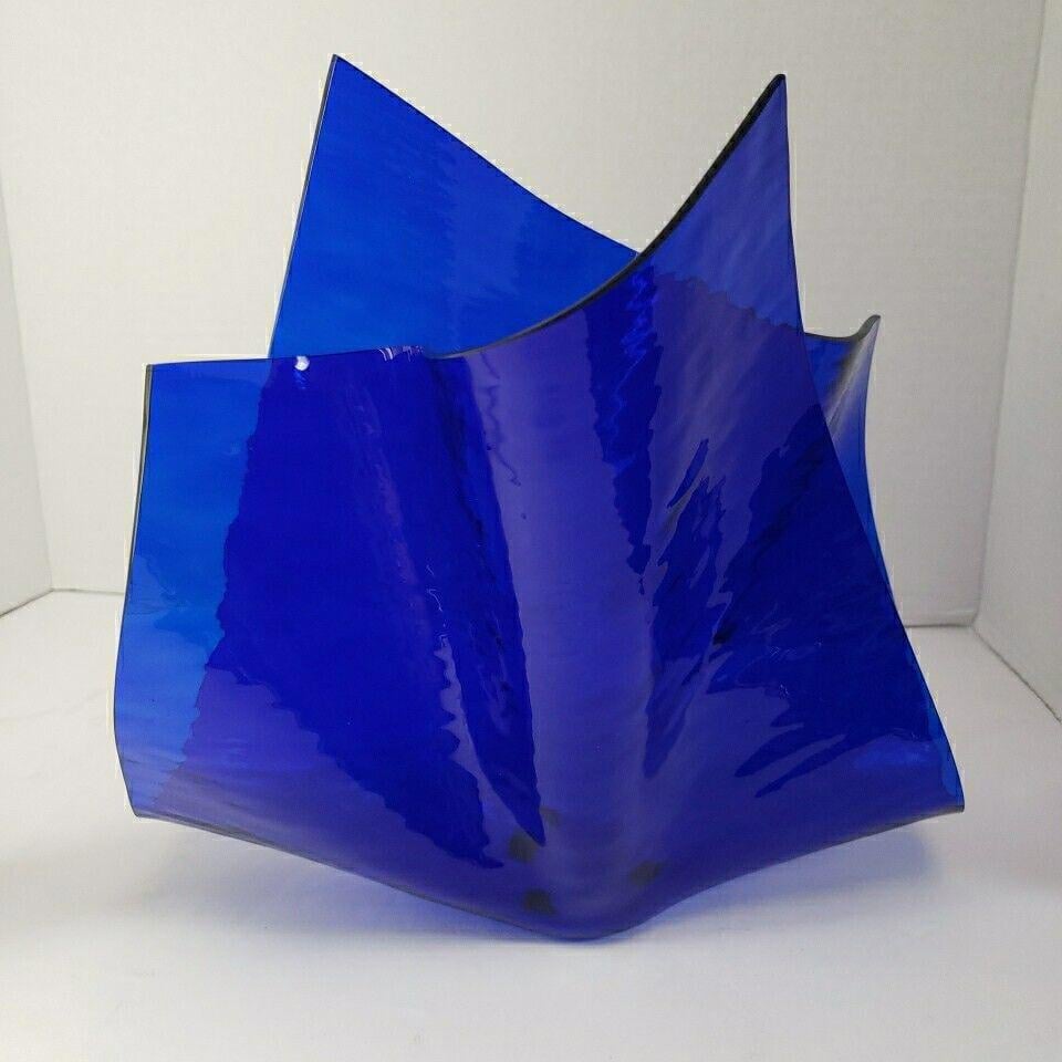 Unique Art Glass Candle Holder Vase Hand Blown Hankerchief