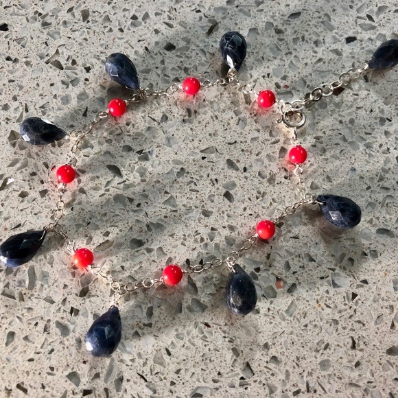 Natural Sodalite & Coral Charm Bracelet