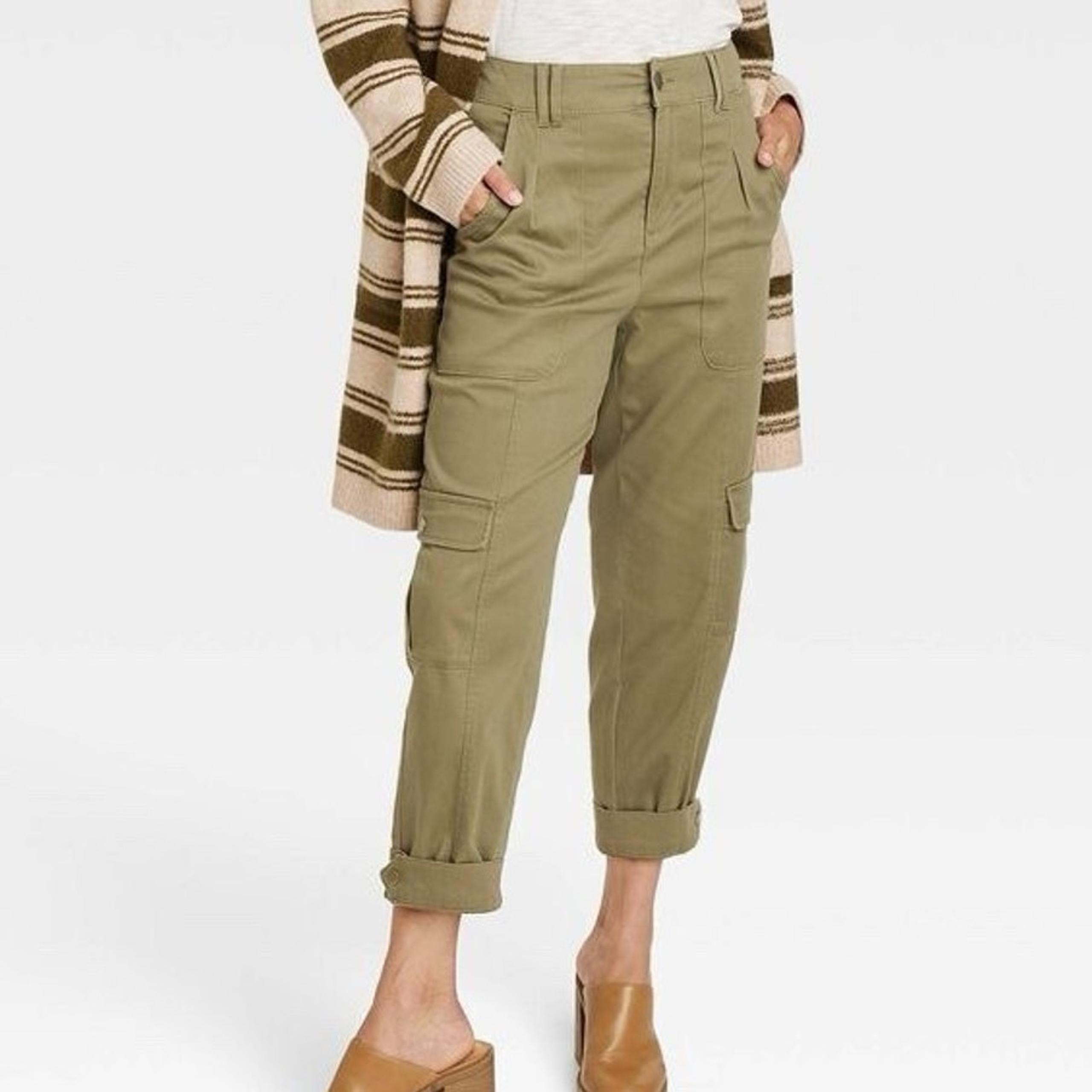 Knox Rose XL Cargo Pants High Rise Casual Fit Ankle Crop Lightweight Olive Green