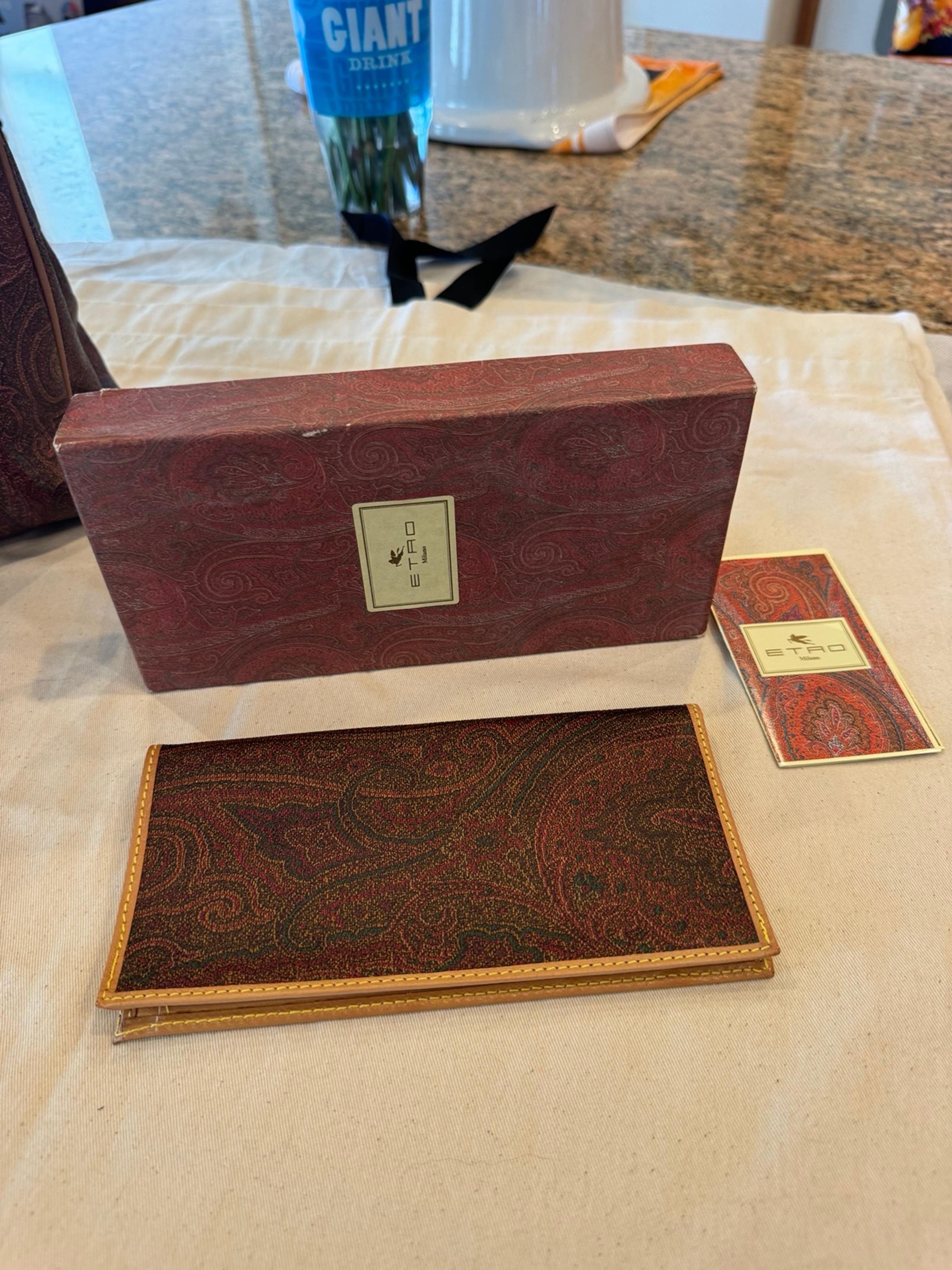 Etro Long Leather/Canvas Folded Wallet