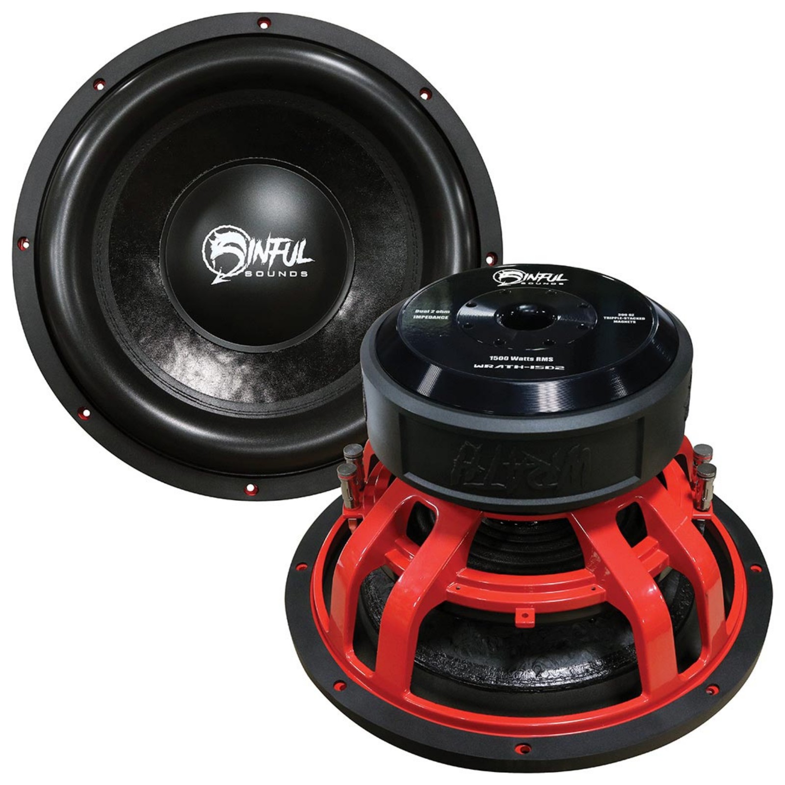 Sinful Sounds 15″ Woofer, 1500W RMS/3000W Max, Dual 2 Ohm Voice Coils