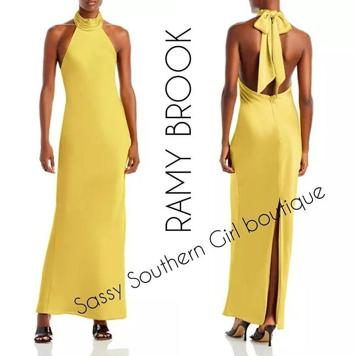 RAMY BROOK yellow halter maxi gown