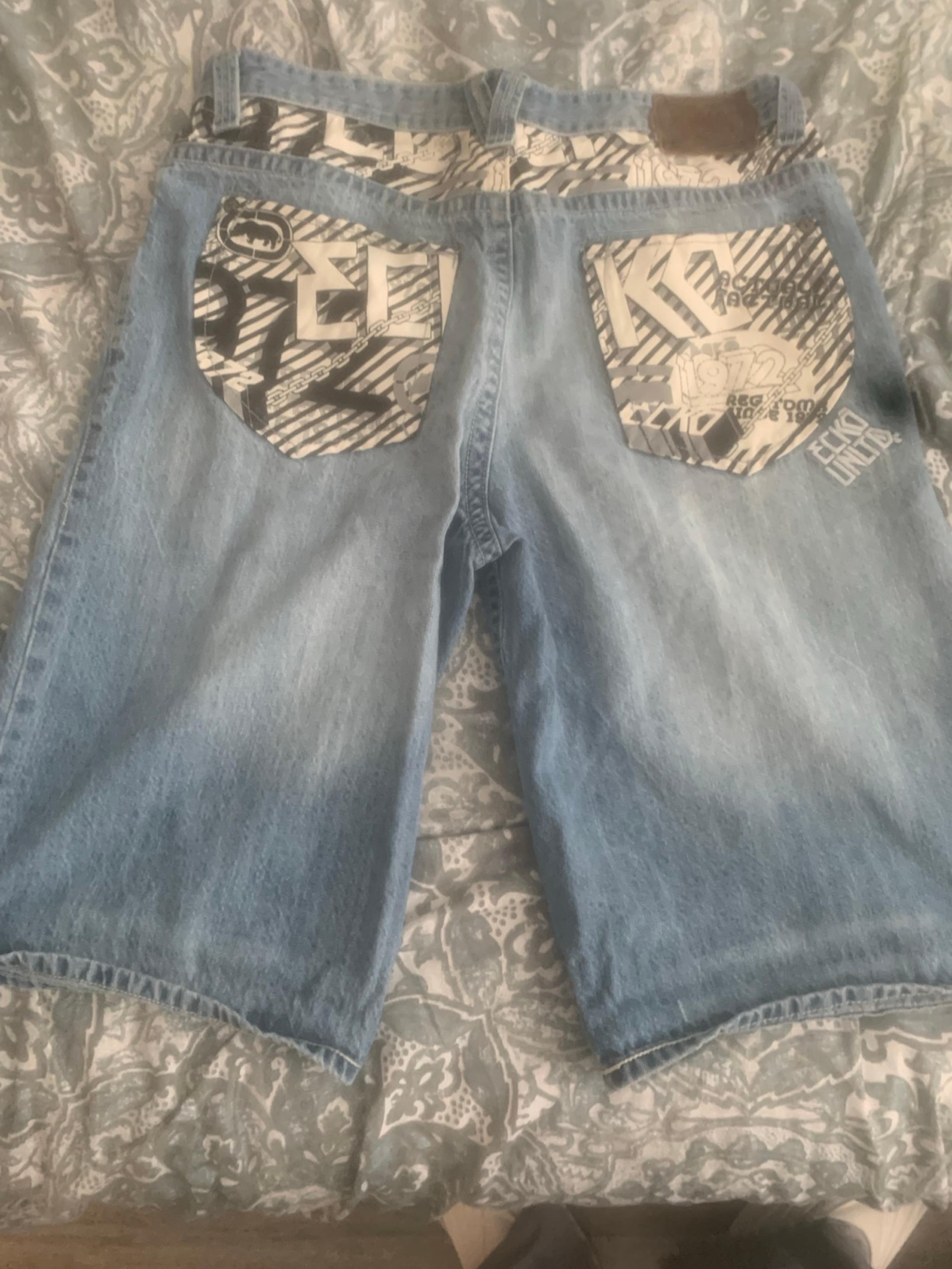 Vintage ECKO UNLTD Men’s Baggy Blue Jeans shorts Size 38