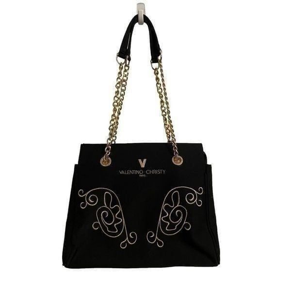 Vintage Valentino Christy Paris Black Gold Chain Bag