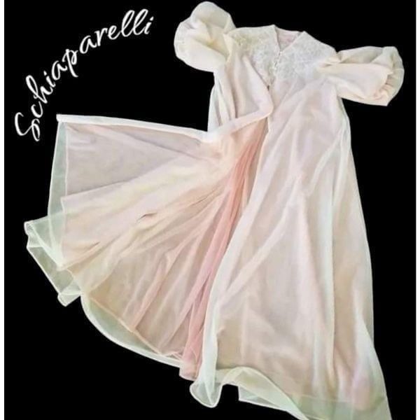 Vintage Elsa Schiaparelli Pink/Cream Nightgown and Peignoir Set