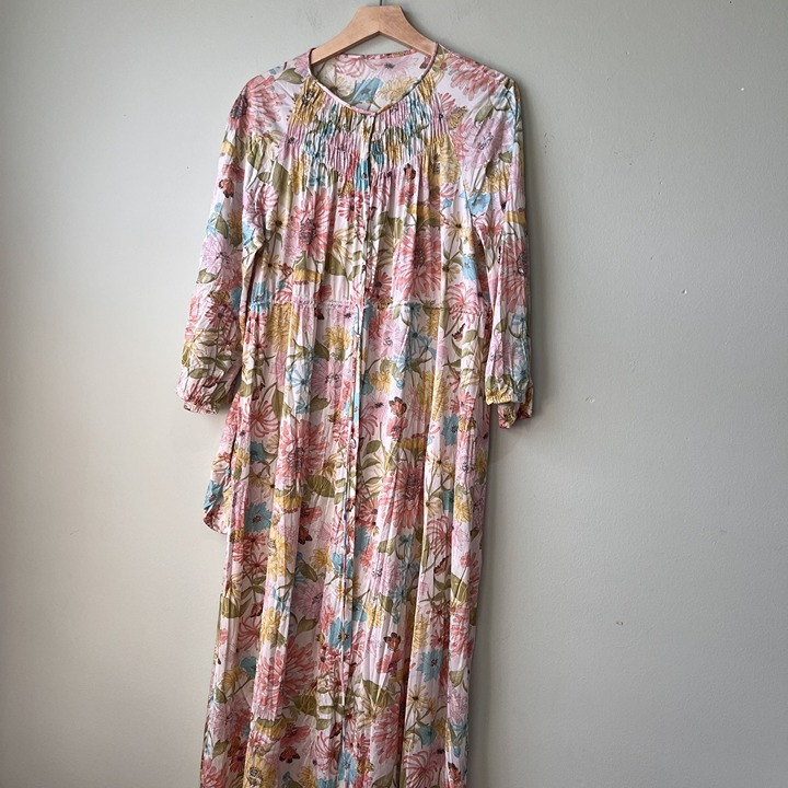 Vintage Vanity Fair Floral Maxi Dress Nylon Long Sleeve Size L