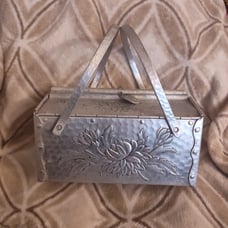 Rare Hammered Metal Purse Handbag With Lotus Flower Design Vintage