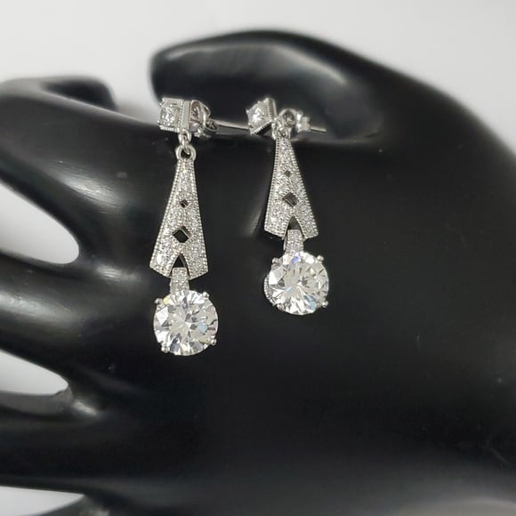 2 Cttw Sterling Silver 925 Solitaire Dangle Earrings