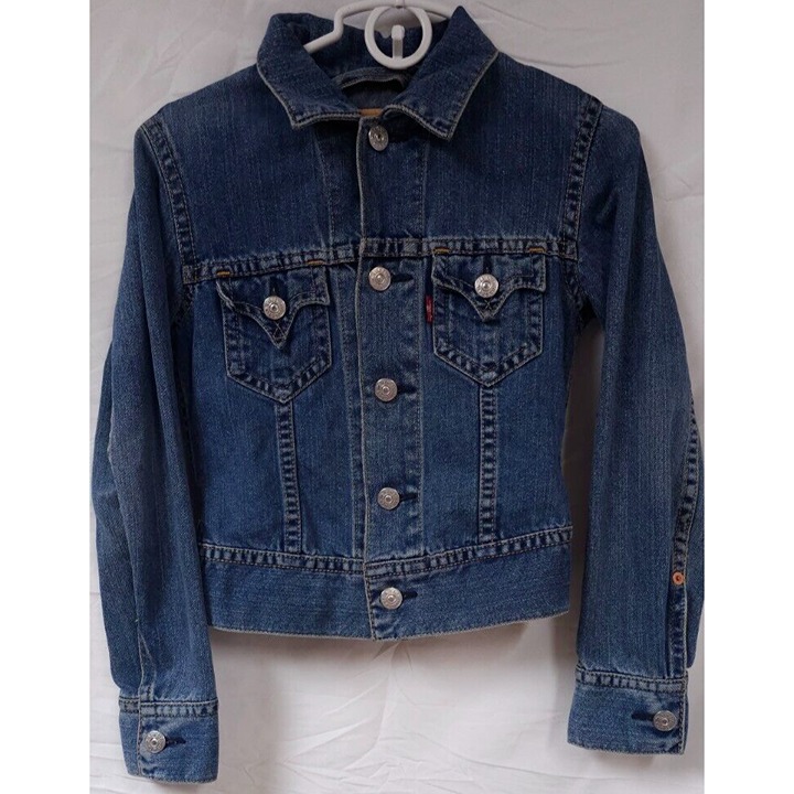 Levis Type 1 Iconic Jacket Womens Small Mid Cut Long Sleeve Biker Denim Jacket
