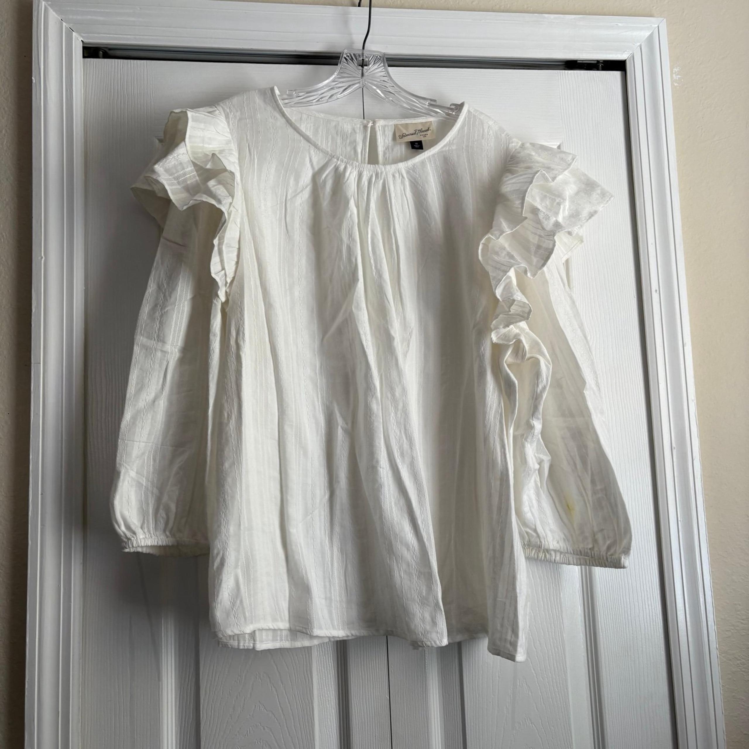 NWT Universal Thread 3/4 Balloon Sleeve Blouse Top Cream Peasant Boho Ruffle Sz1