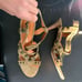 NEW 225 OLIVE GREEN ITALIAN STUDDED SUEDE HIGH HEEL STRAPPY SANDALS 8