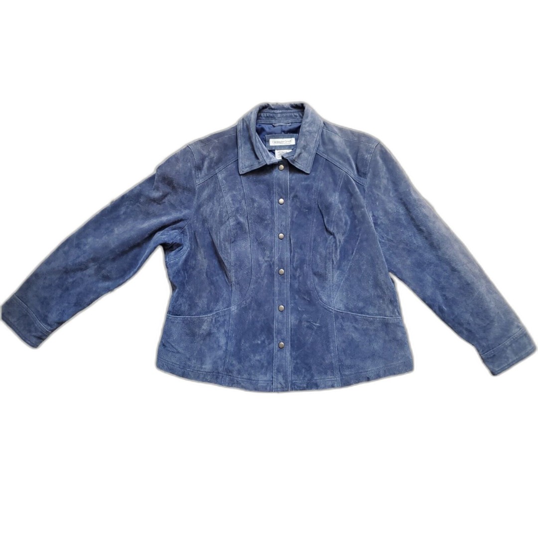 Coldwater Creek Jacket Women Large Blue Genuine Leather Suede Lined NWT