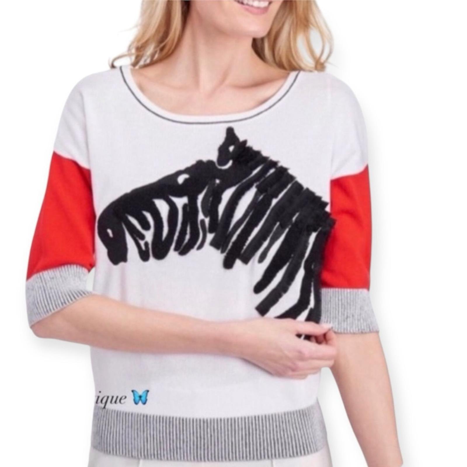 Gabby Isabella Zebra Fringe Sweater in White / Black Size XL New w/Tag