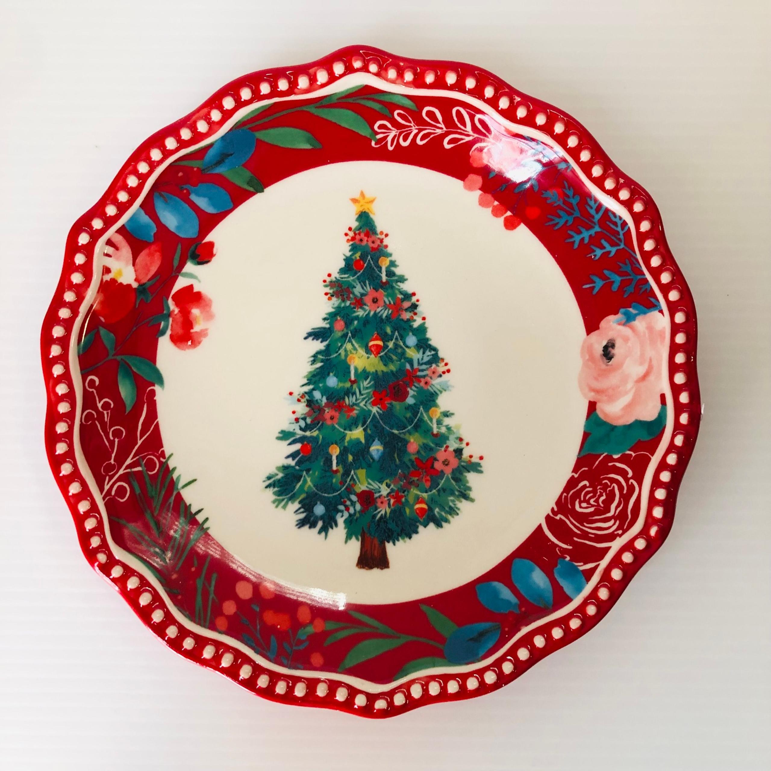 NEW Pioneer Woman Wishful Winter Tree Appetizer Plate Red Christmas Floral