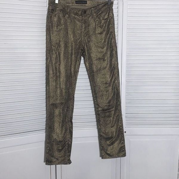 Rock & Republic Berlin Skinny Pants Women's 12M Gold Snake Skin Shimmer Mid Rise