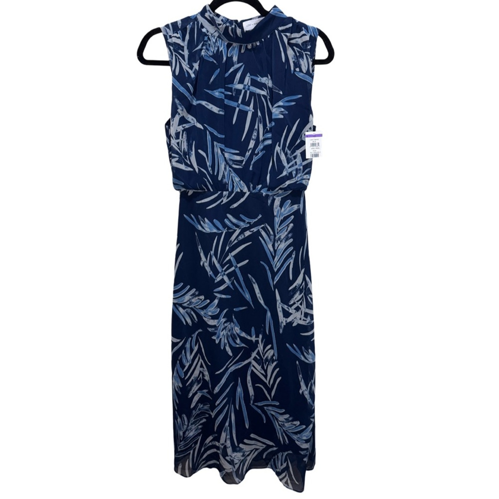 Lost + Wander Abby Print Sleeveless Midi Dress - Navy Blue Size S