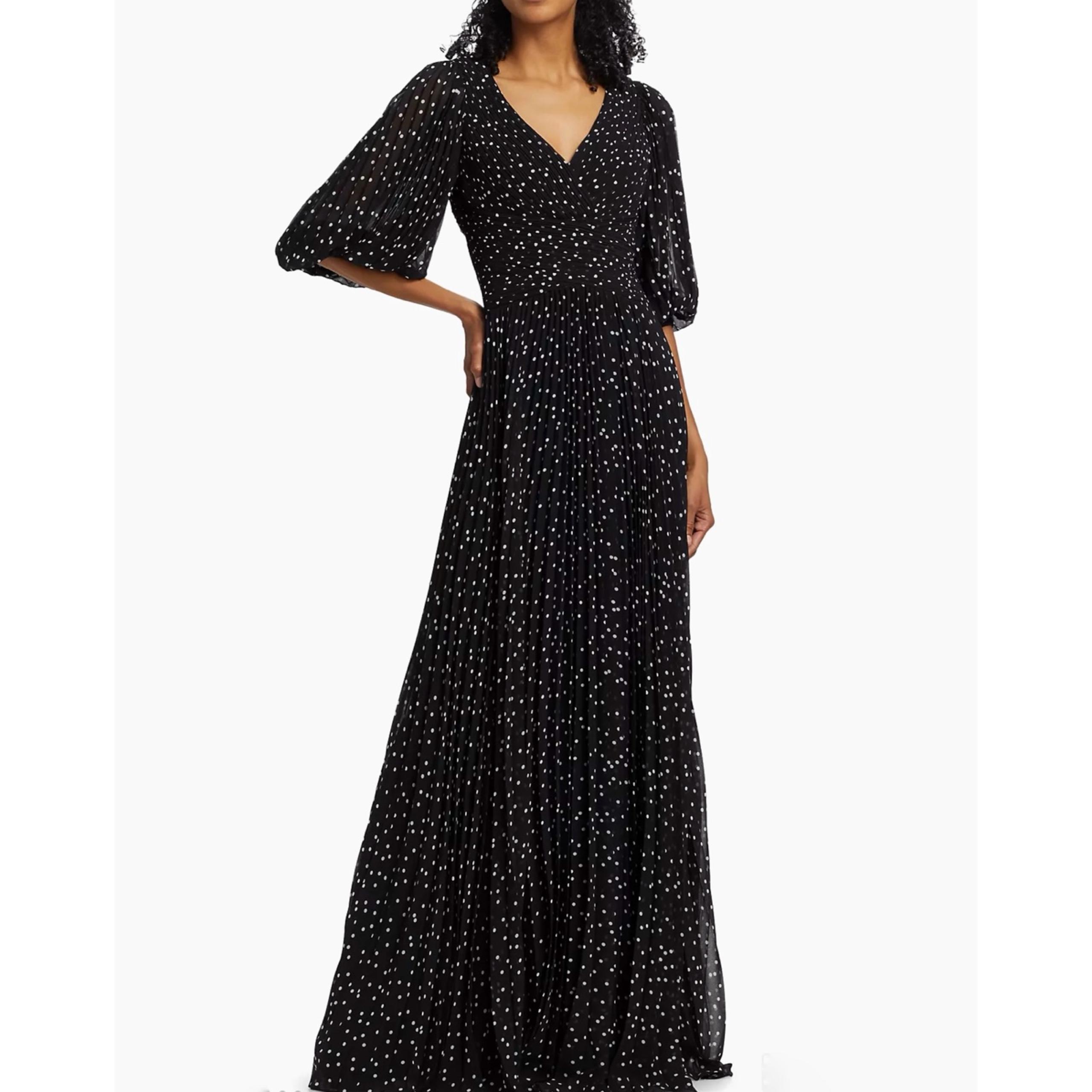 Teri Jon by Rickie Freeman Polka Dot
Pleated Chiffon Gown Maxi Dress NEW