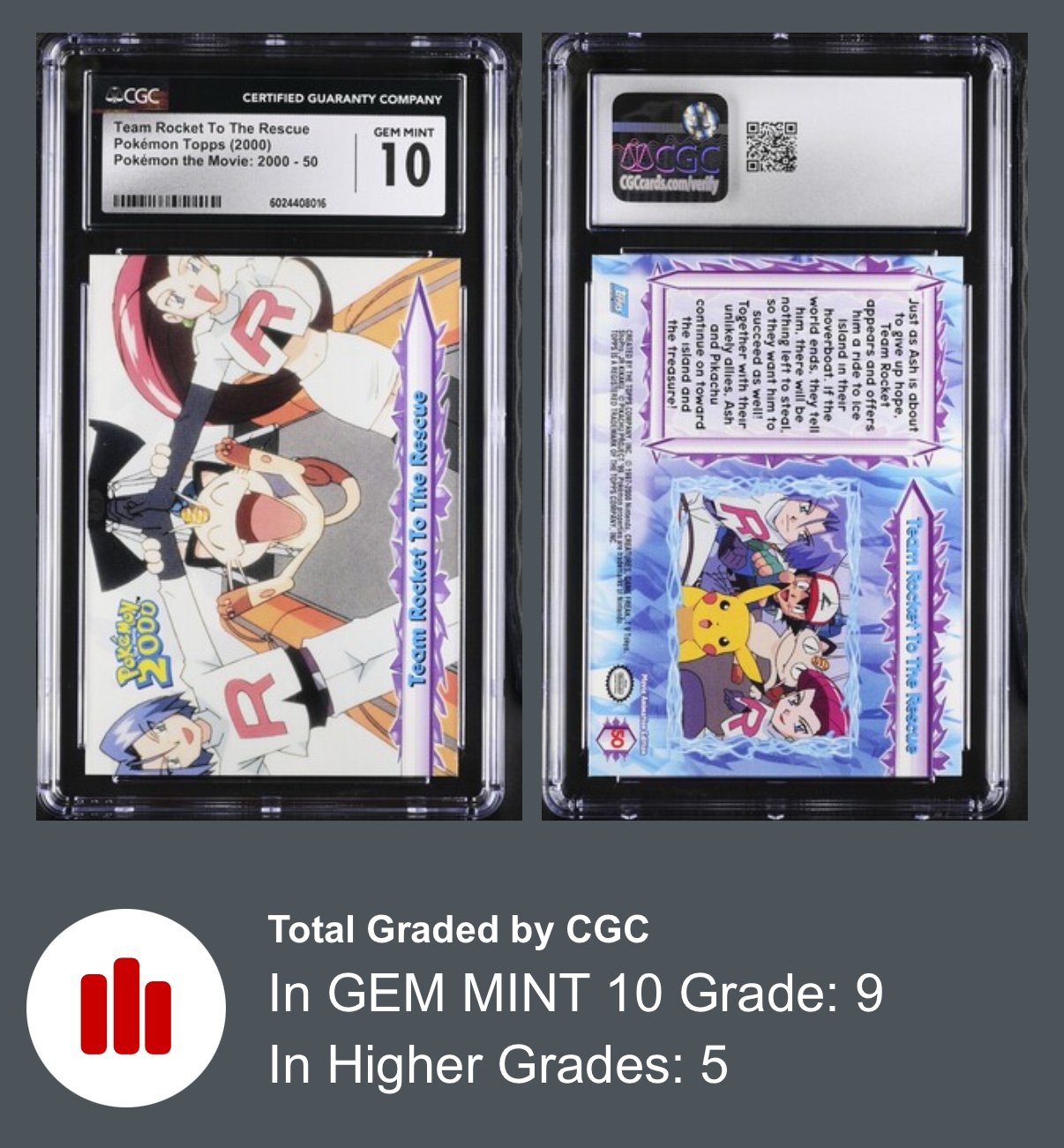 2000 TOPPS POKEMON THE MOVIE 2000 #50 TEAM ROCKET TO THE RESCUE PSA 10