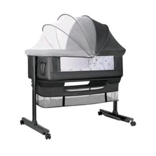 Baby Bassinet Bedside Sleeper Easy To Fold Portable with Halo Canopy, Gray