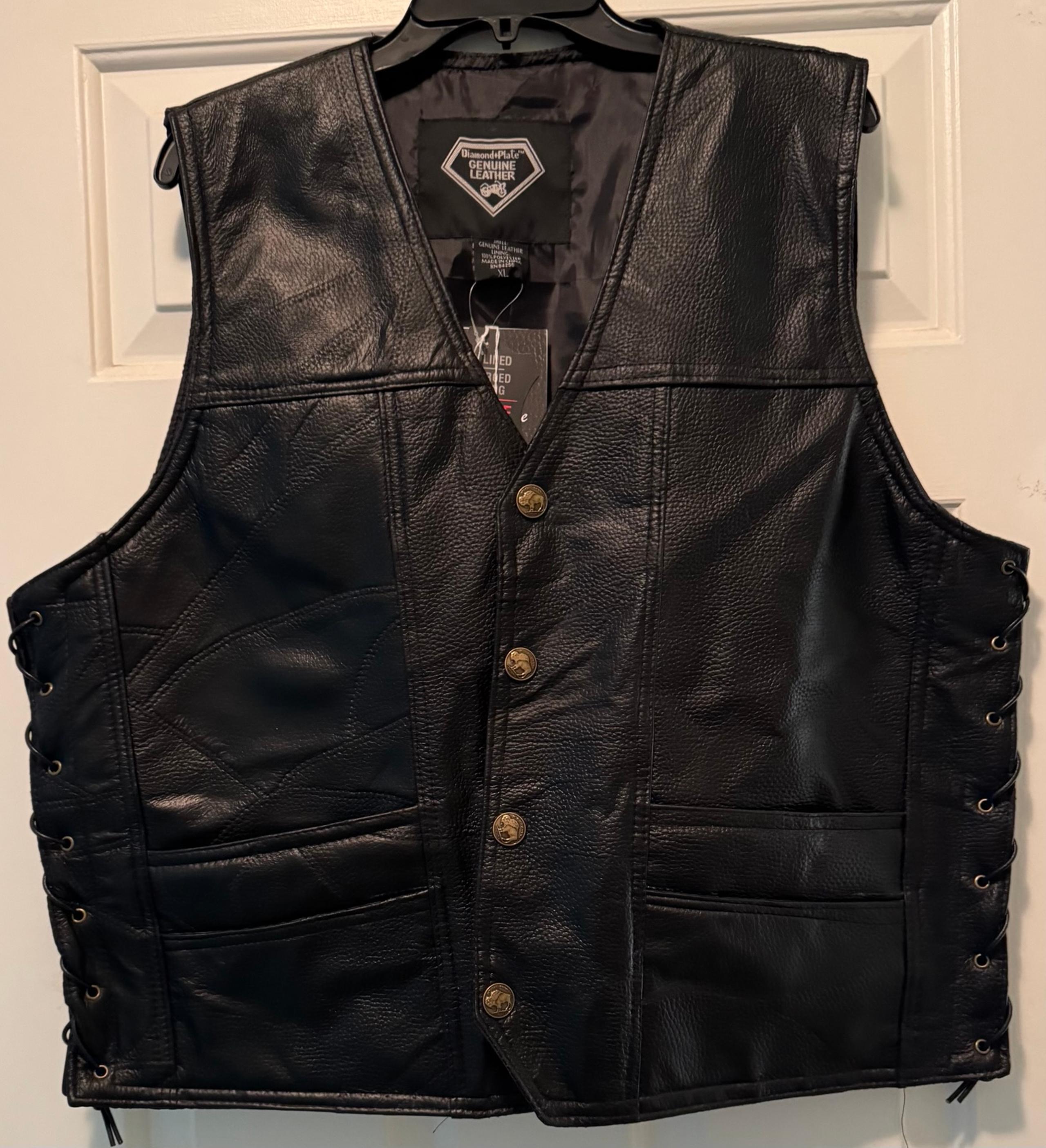 Diamond Plate Genuine Leather motorcycle vest