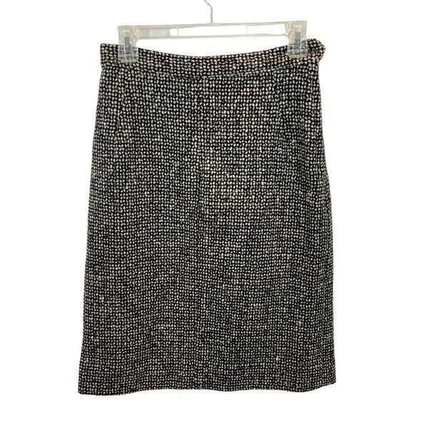 Vintage Handmade Thick Wool Midi Length Skirt Size Medium Black and Ivory