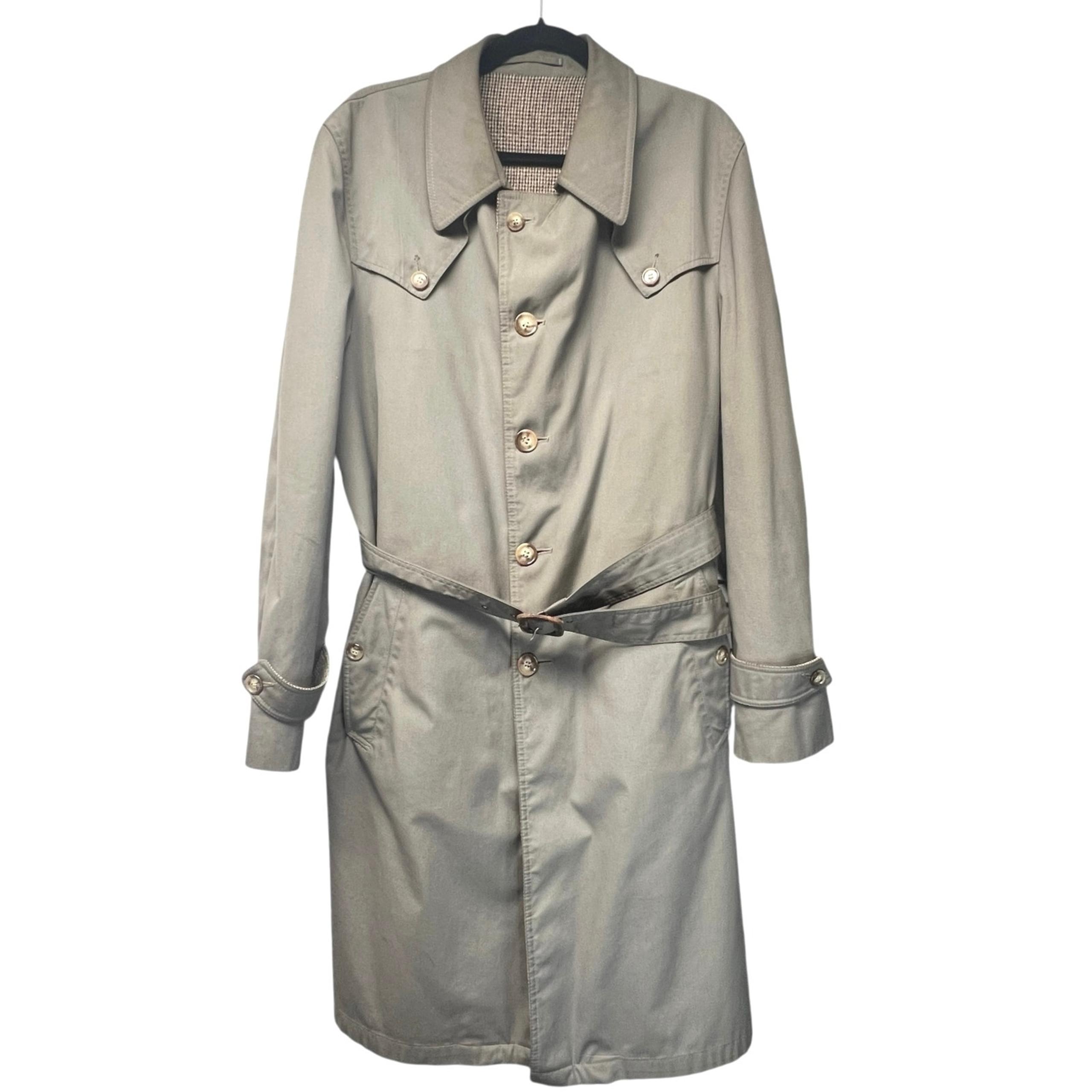 Vintage Christian Dior Monsieur Beige Trench Coat Wool Lined Belted Size 44 L