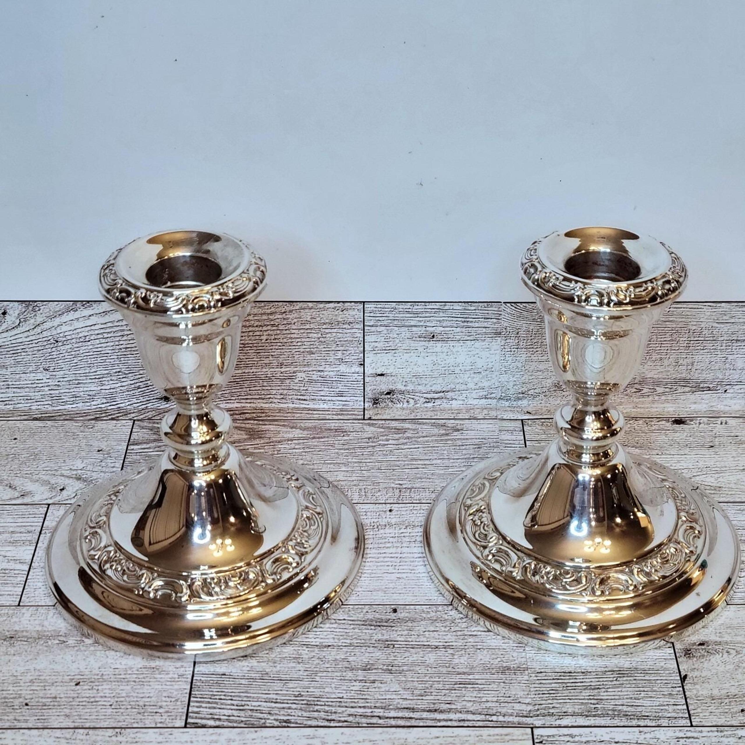 Pair Gorham Original Silver Weighted 4" Candlestick Holders YC3002 1940's VTG