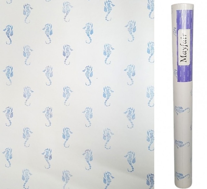 Wallpaper Lot of 4 Rolls Aqua Blue Seahorses Mayfair Aquahorses 36261 Vintage