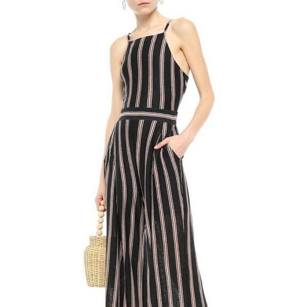 NWT Joie Black Striped Jumpsuit Tie Back