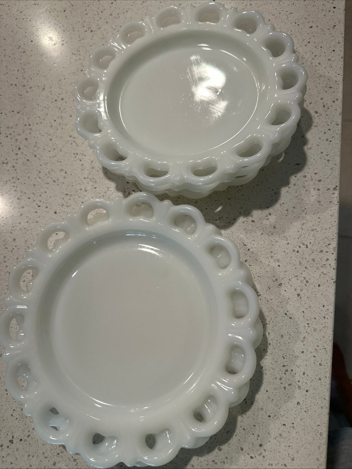 Vintage Anchor Hocking Old Colony Lace Edge Milk Glass 8 1/4 Salad Plate set 5
