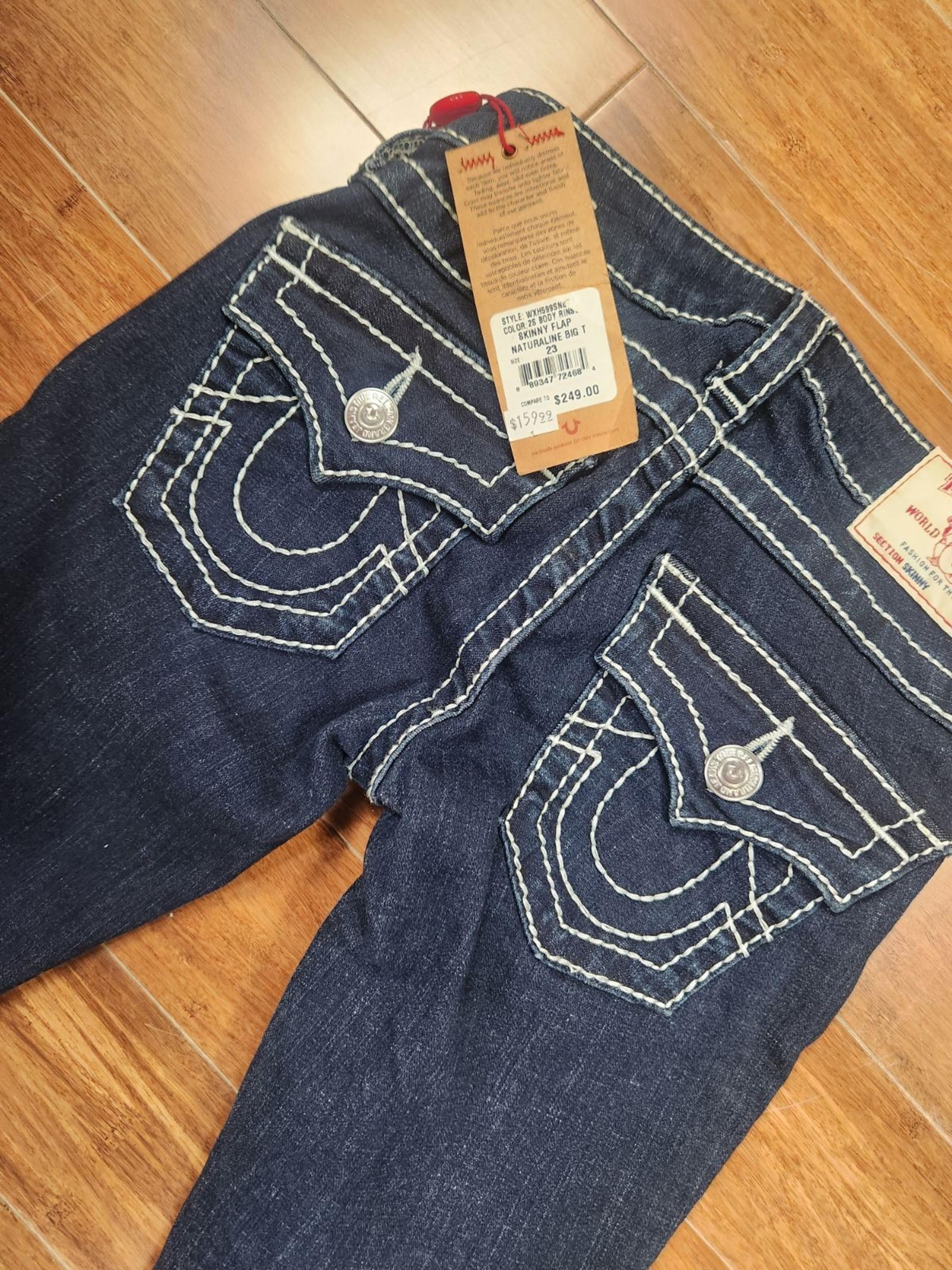 True Religion Womens Flaps Naturaline Big T Skinny Jeans Size 23 NWT
