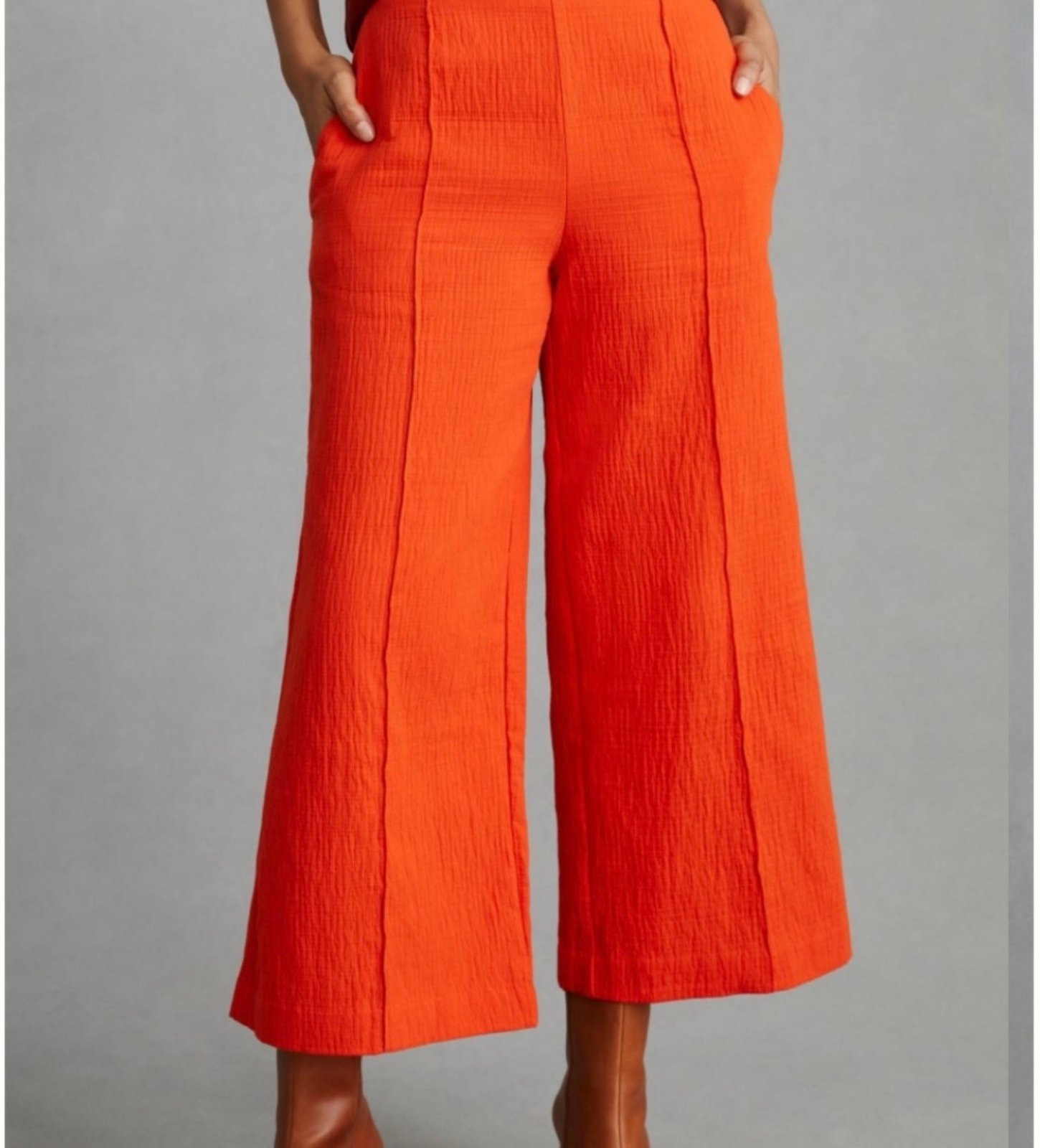 Anthropologie Maeve Cropped Pintucked Wide Leg Pants Orange size 4