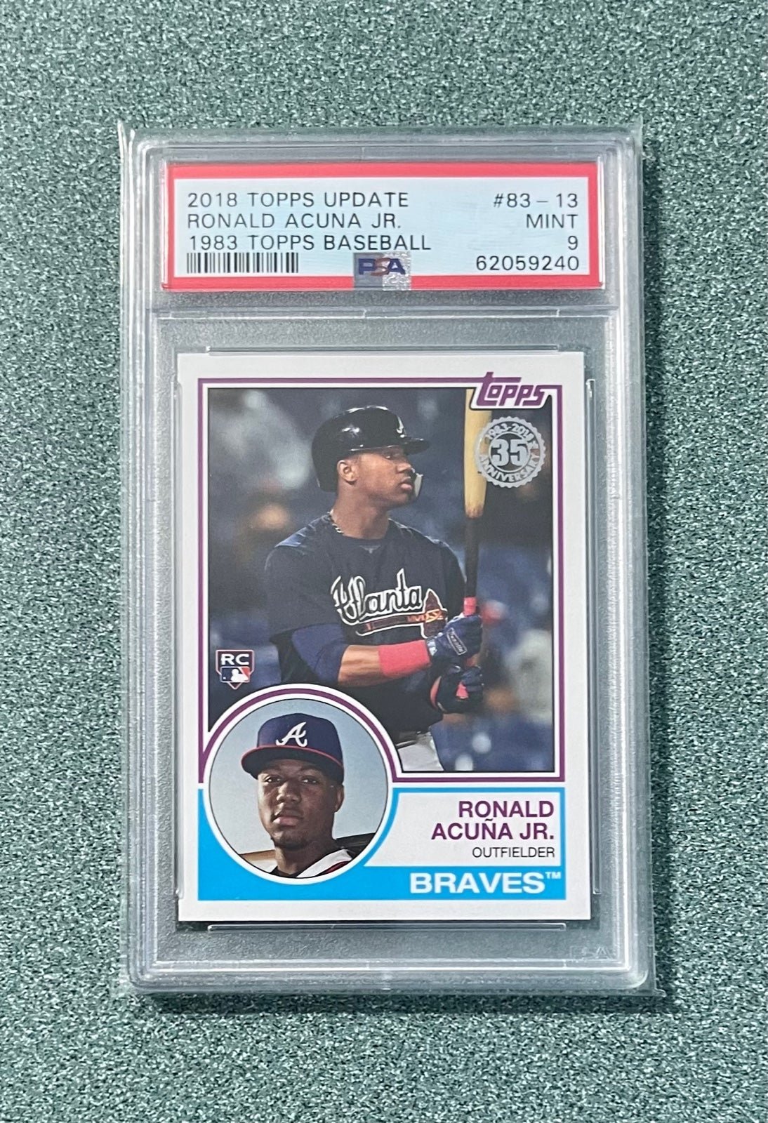 2018 Topps Update Ronald Acuna Jr RC 1983 PSA 9 Mint #83-13 Rookie