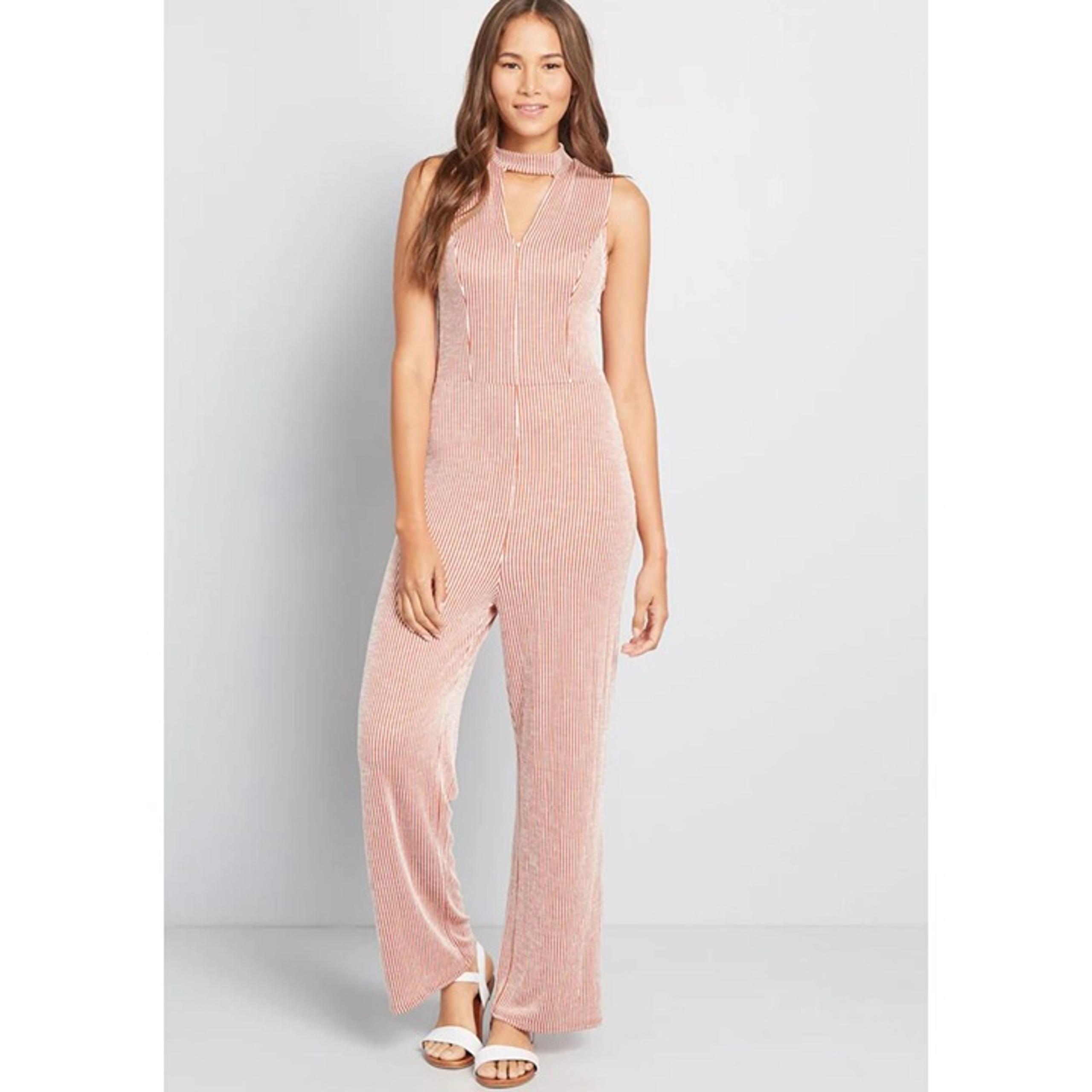 Modcloth For the Bliss of It Jumpsuit Women's Size Medium Orange Striped NWT!