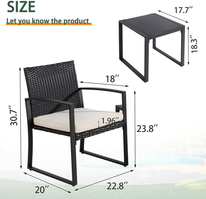Outdoor Patio Furniture Set Rattan Chair Conversation,3 Pcs,Beige Cushion