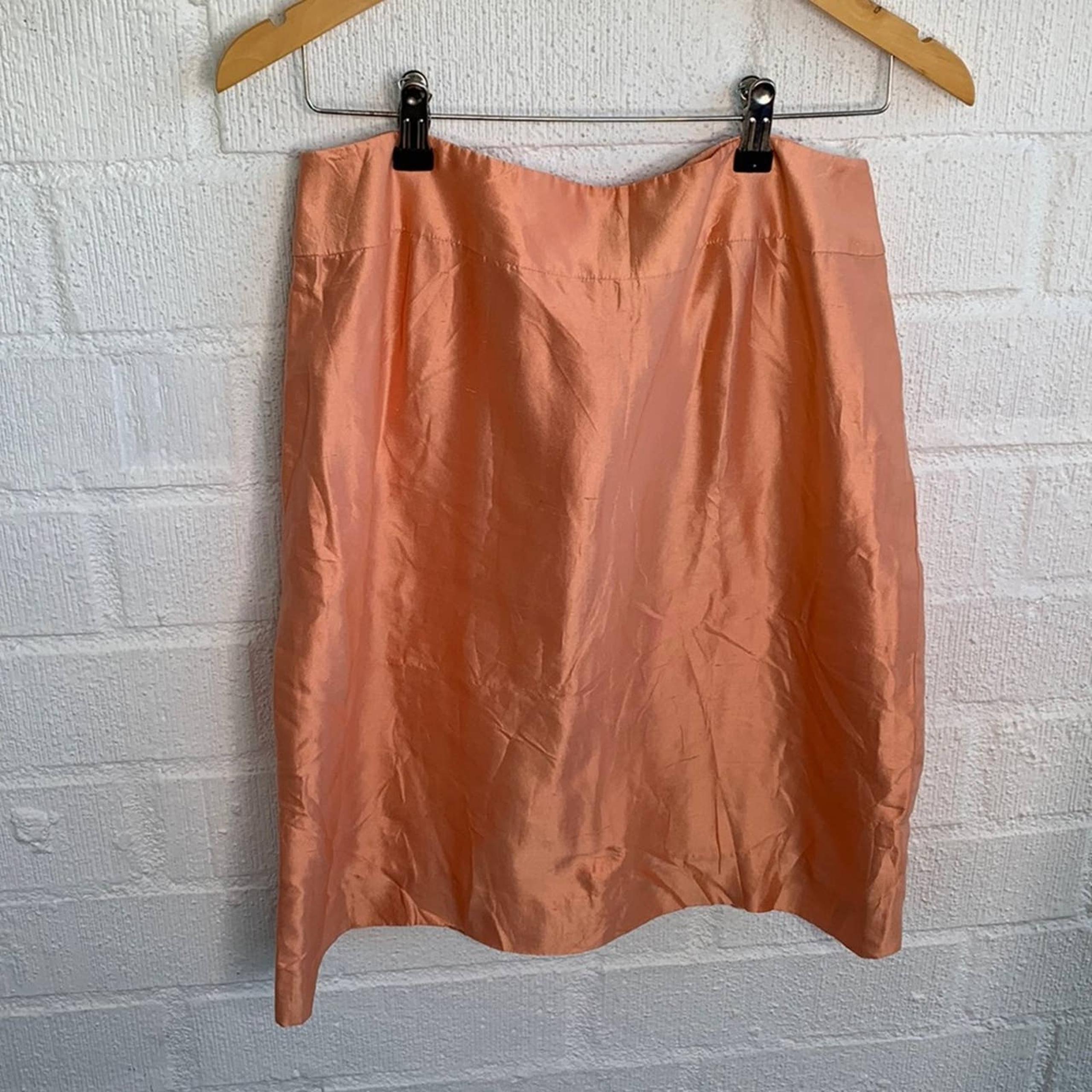 Carlisle Women's 100% Silk Orange Pink Peach Pencil Skirt sz 10