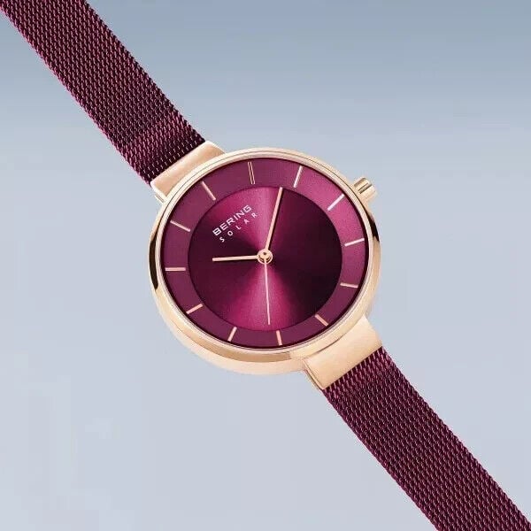 Bering Women's Slim Solar Rose Purple Rose Gold milanese Band Watch 14631-969